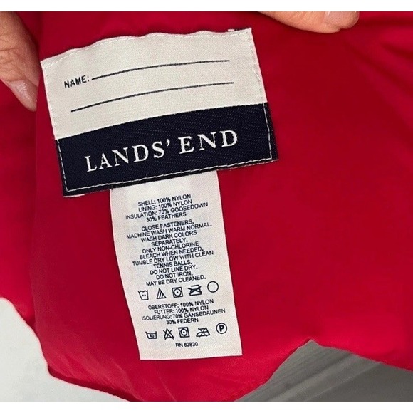 LANDS' END Puffer Vest Kids Youth Medium 10/12 Full Zip Quilted Snap Pockets Red - Picture 4 of 4